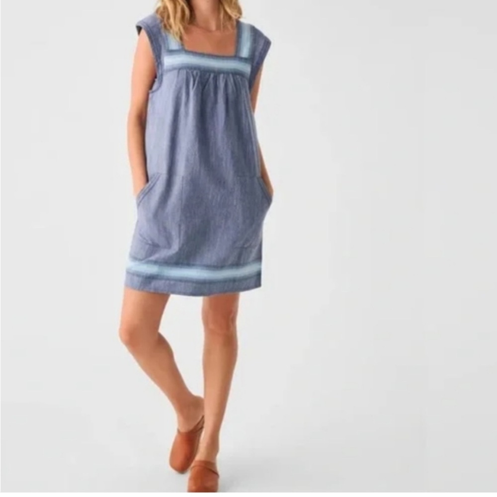 Faherty Hailee Blue Sleeveless Organic Cotton Dress XS